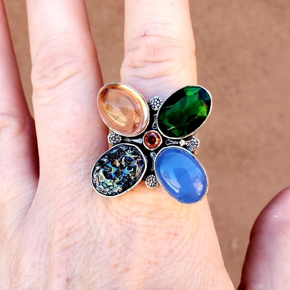 New Huge Multi Gemstone 925 Silver Statement Ring. - Picture 5 of 13